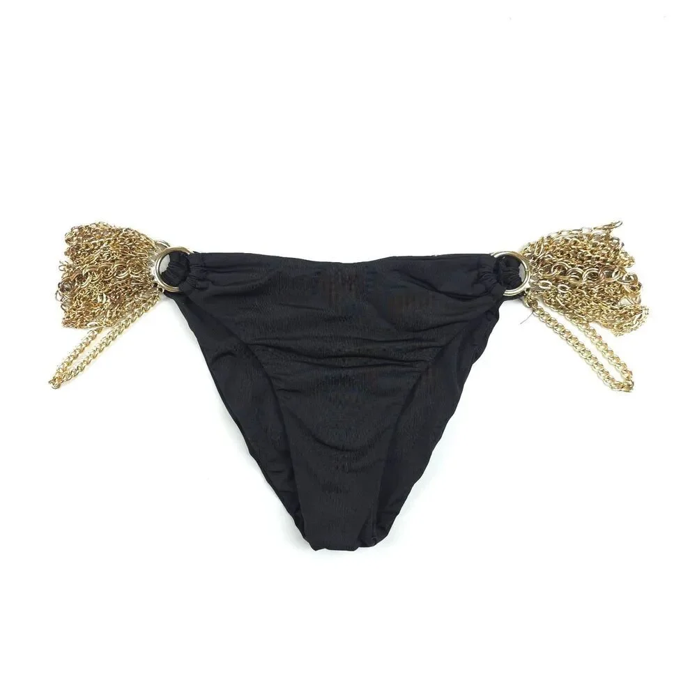 BEACH BUNNY Ball & Chain Triangle Bikini Top Ruched Chain Bottom Set 90s Y2k